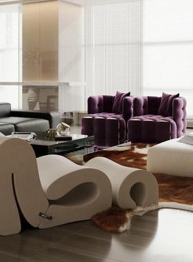 202新款意式极简单形人酒5奢店客tb-76931厅布艺设计师创意水波纹