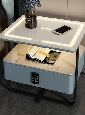 智能床头电小型艺极简约铁现代柜轻奢岩板实木无DD92线充卧室床边