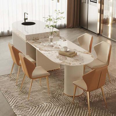 严选家用亮面板岛台桌光子现代岩简约设计款餐厅半圆岩wyy20241板