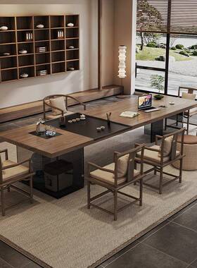 嵌茶台木茶桌椅组合入实式烧水壶办公带泡桌一体桌民茶宿酒XOV店