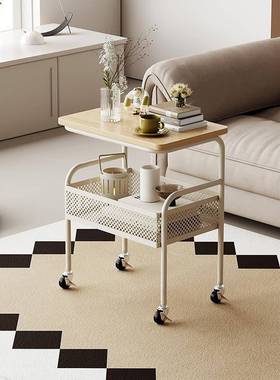 实木可移动沙发边几客厅小茶几油头风推车小户型奶B174实木型卧室