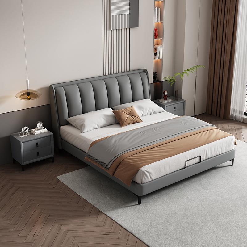 现代简约床1.8皮艺床主卧室高端大气压1米.5双人婚床气储物科技皮