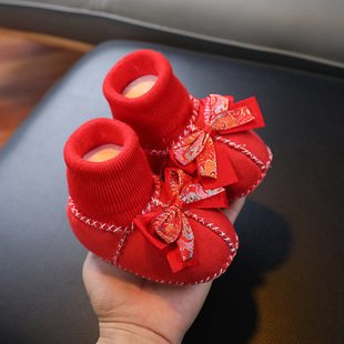 婴儿棉鞋冬季加绒周岁鞋子红色汉服抓周鞋一周岁新年古风男女宝宝