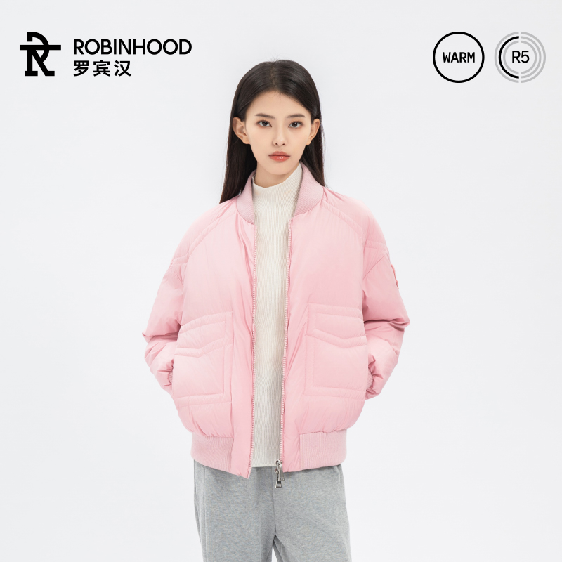 罗宾汉棒球领鹅绒羽绒服圆领