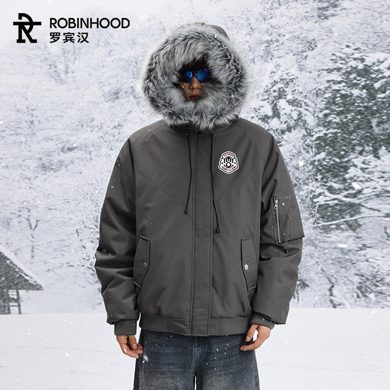 罗宾汉港风休闲派克服男女同款徽章连帽棉服毛领宽松冬季保暖外套,女装/女士精品,派克服,淘宝优惠券,粉丝福利购,淘宝优惠卷