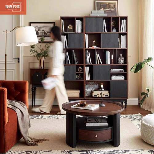 甄选法式复古实木茶边几几组小户型厅沙发旁EPZ圆几客中古合风茶