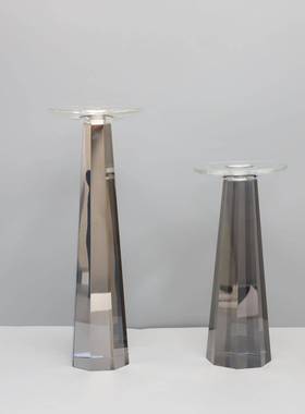 新中式烟灰色水晶烛台件摆样板书房办公室室房LSR客厅桌面软装饰