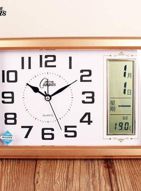 L闹ED码数万年历电挂子钟客厅小YVD钟床头静音钟表挂钟桌摆钟