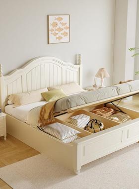 出租屋实木床床现代5简约1.8米白双人主卧1.米美式轻奢ICX床色儿