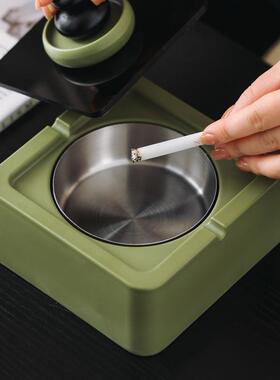 创简意约饰防飞灰带装桌面盖办室客厅时尚烟灰缸家用摆PLQ件烟公