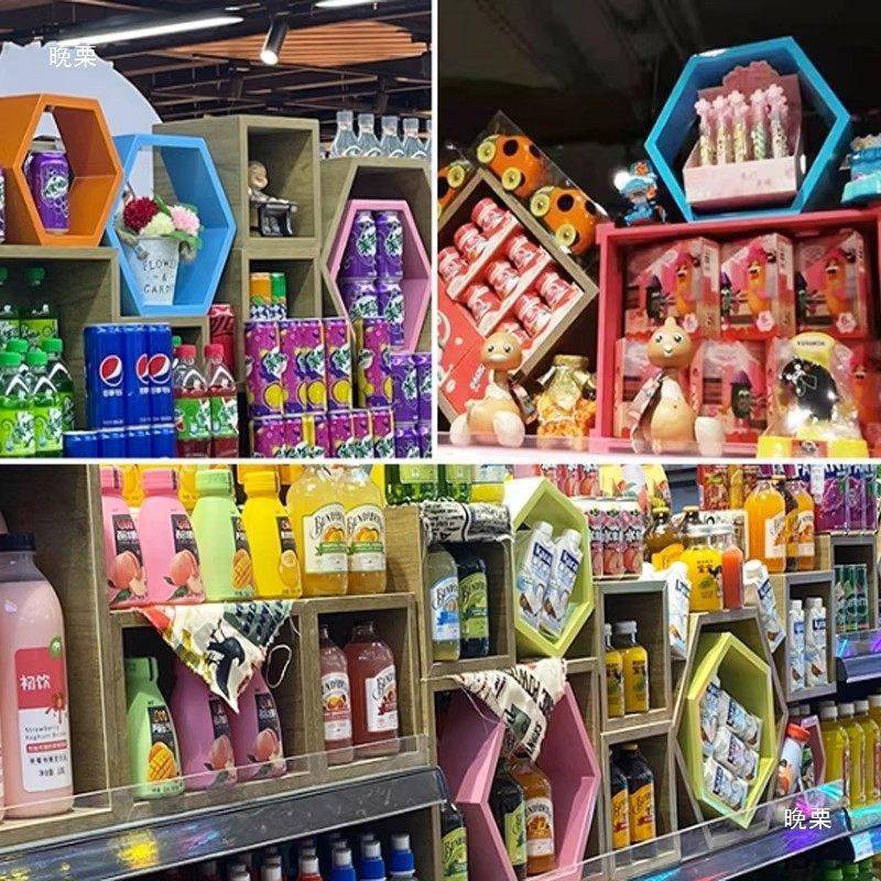 超市陈LDF木盒子地堆情景道具木框列小桌方货架堆木头地堆美陈展