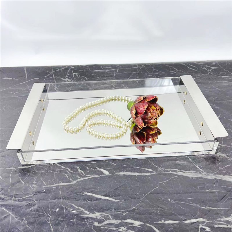 简约方形不锈钢亚克力果盘创意艺术软装饰品样板房间售楼处摆件