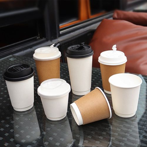 纸杯定 制小批量热饮杯一次性双层热饮中空加厚外卖打包杯带盖
