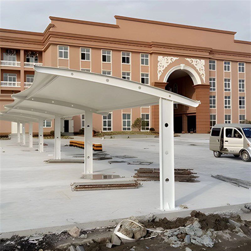 内蒙古源头厂家双开7字型电动车汽车停车棚雨篷户外遮阳膜结构