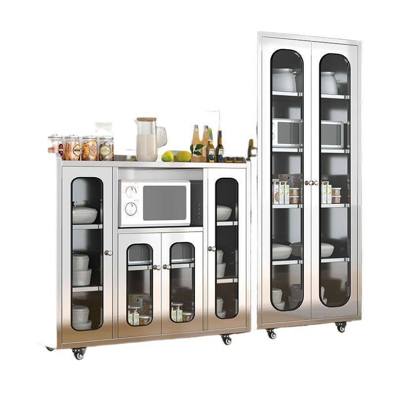 304不锈钢加厚碗柜网门家用餐边柜厨房锅具多层收纳柜带抽屉橱柜