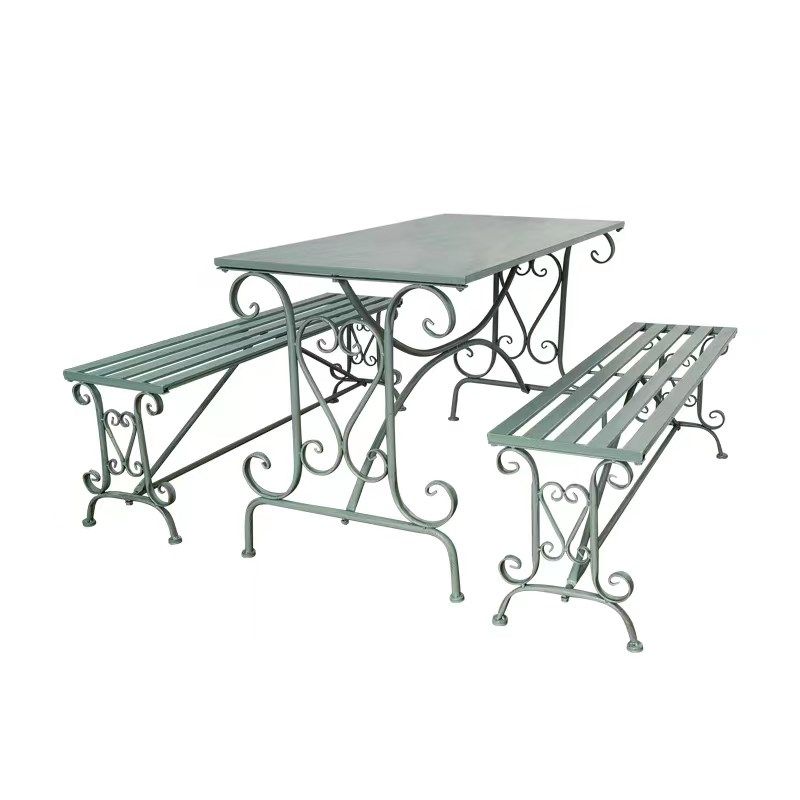 0J户外桌椅组合三件套铁艺实木美式复古花园庭院露台阳台长桌椅其