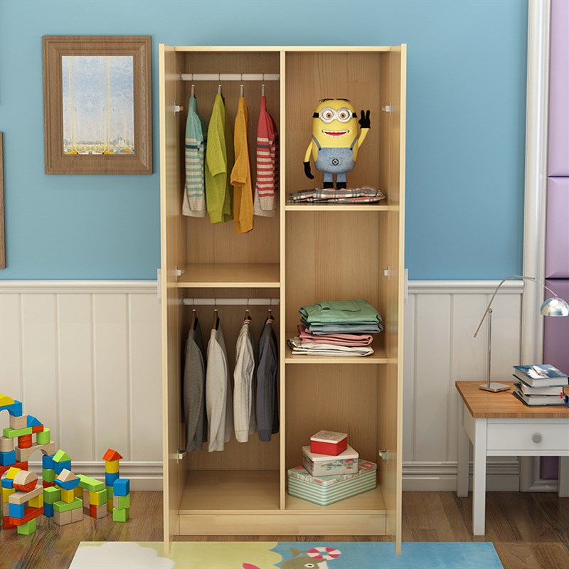 儿童实木衣柜两门收纳柜简约现代简易原木卧室双门平开门松木衣柜