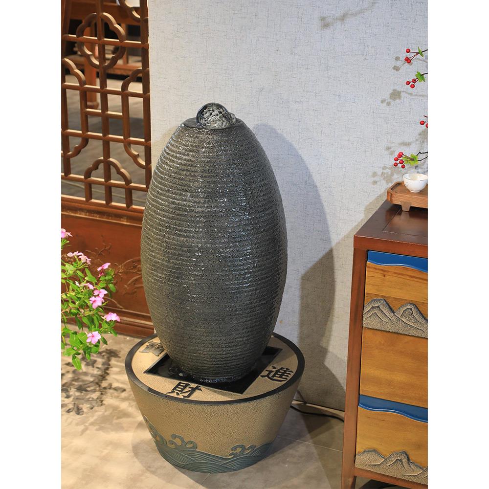 招财蛋新中式落地流水摆件室内客厅茶室办公装饰循环水系景观喷泉