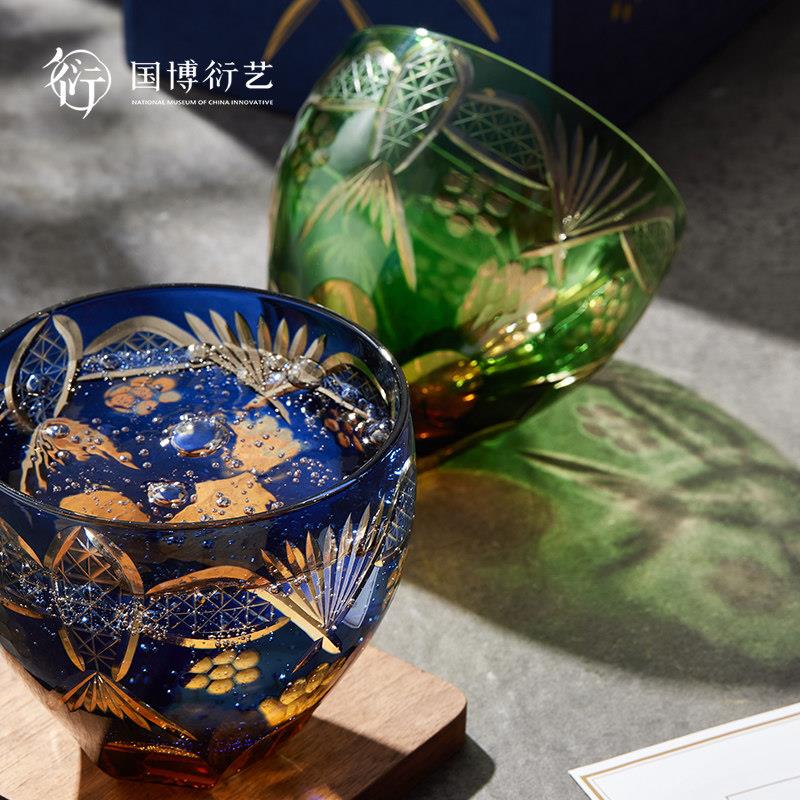 中国国家博物馆海晏河清手工玻璃杯浮雕杯子覆古新婚朋友生日礼物