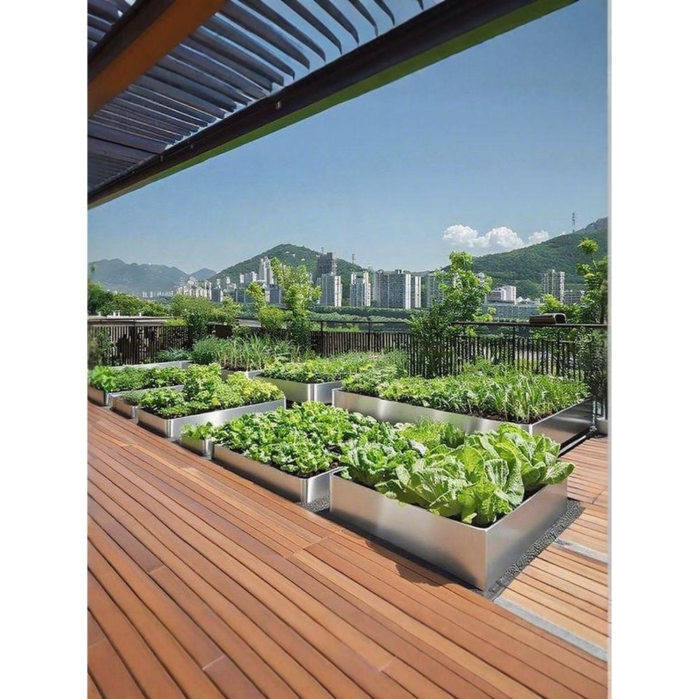 不锈钢种菜专用箱屋顶露台庭院长方形花盆花槽铁艺花箱金属种植箱