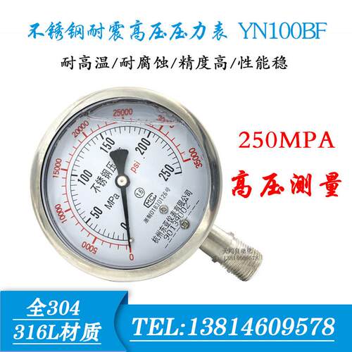 不锈钢耐震压力表 高压压力表100 160 250 400mpa 仪民 杭州东亚