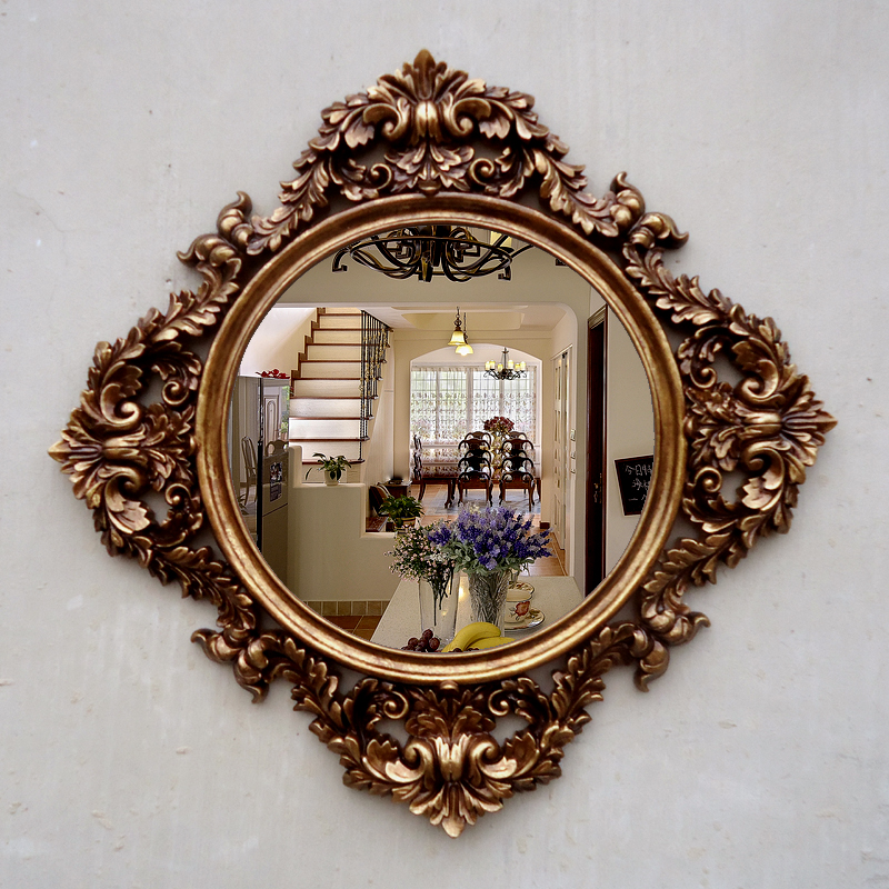 欧式复古a古典方形镜圆形镜美容镜化妆间浴室镜卧室玄关梳妆台镜