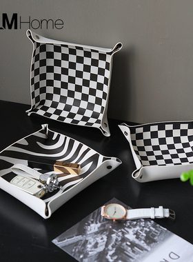 轻奢简约棋盘收纳摆件家居门口A玄关钥匙收纳化妆桌首饰收纳盘