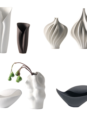 简约样板间螺旋纹陶瓷花瓶异形卷边花器摆件售U楼处客厅装饰品