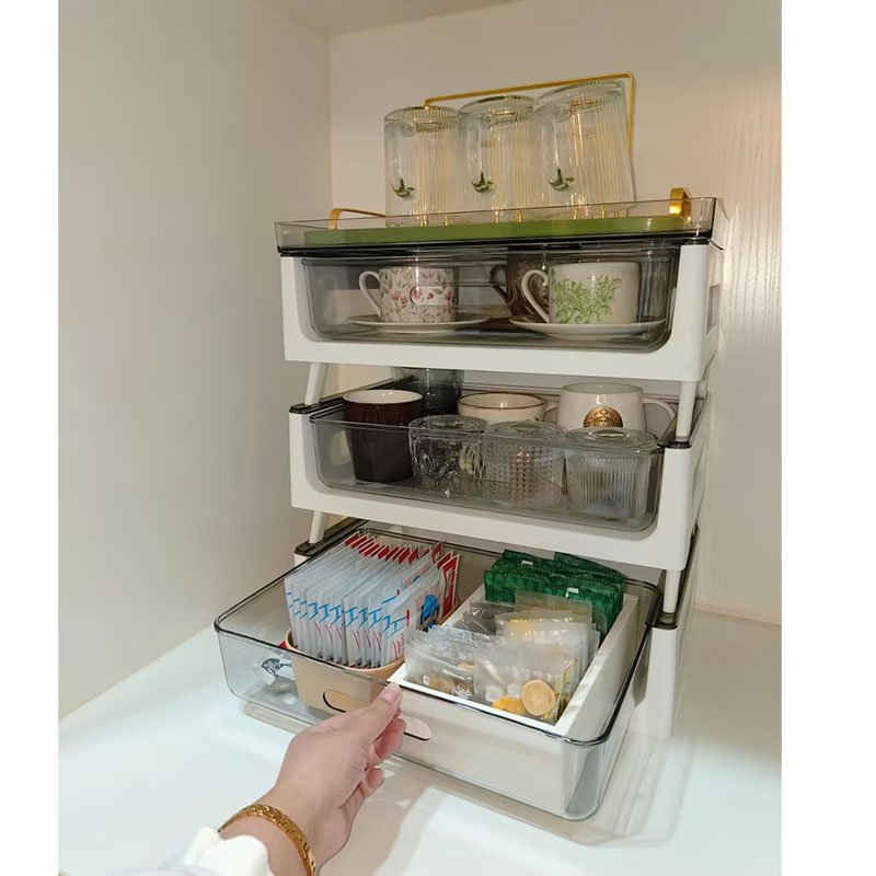 桌面杯子收纳置物架咖啡杯水杯玻璃杯F收纳盒防尘抽屉式茶具整理