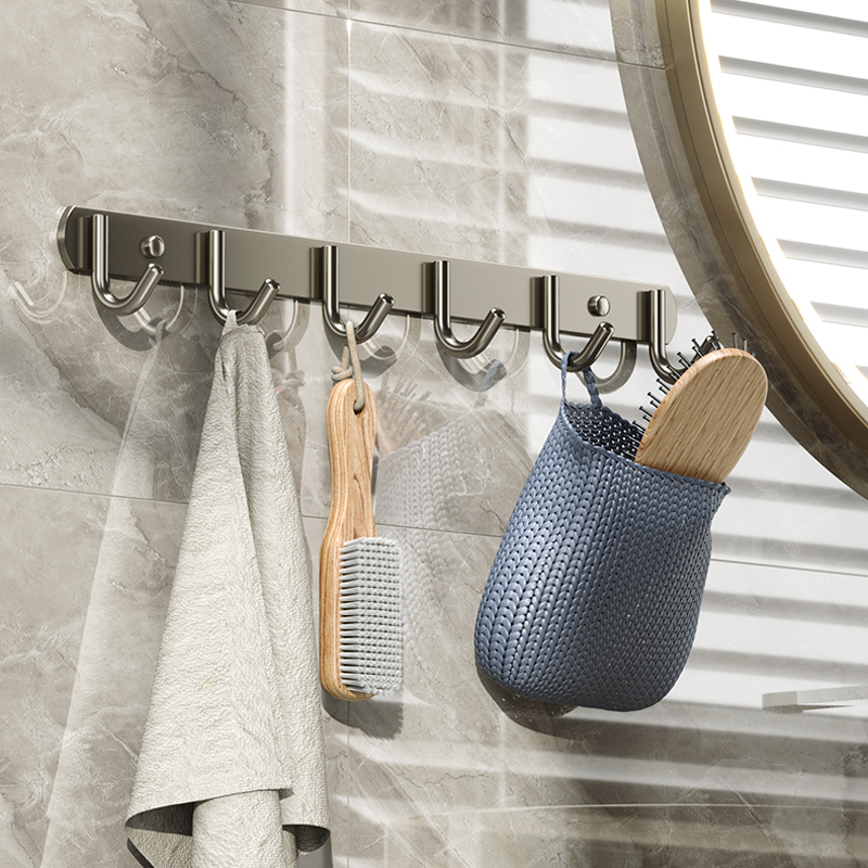 不锈钢挂钩粘胶免打孔卫生间挂衣E架厨房一排长条排钩墙上粘钩