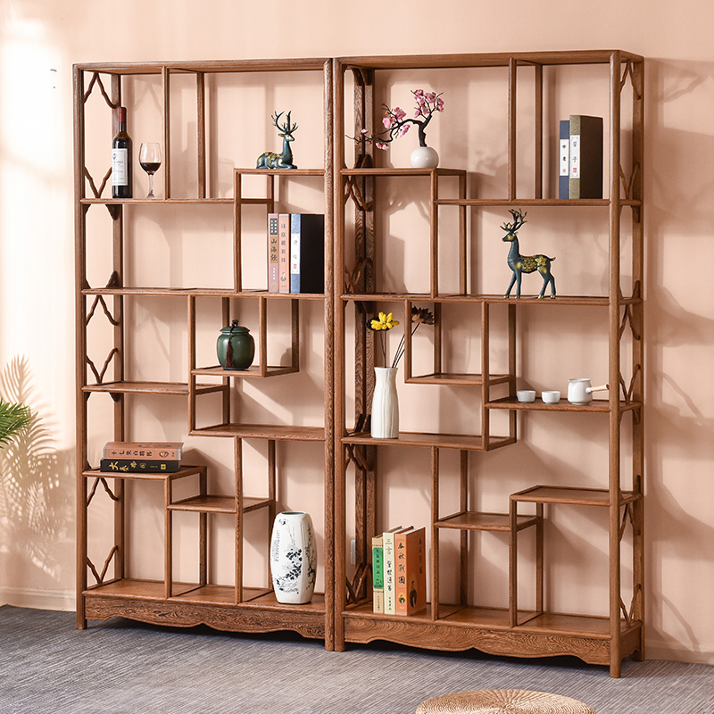 鸡翅木博古架置物架全实木陈列架B中式仿古红木家俱古董架隔断简