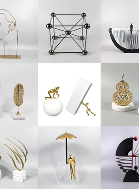 简约金属大理石抽象o人物动物摆件家居样板间酒柜葫芦树叶装饰