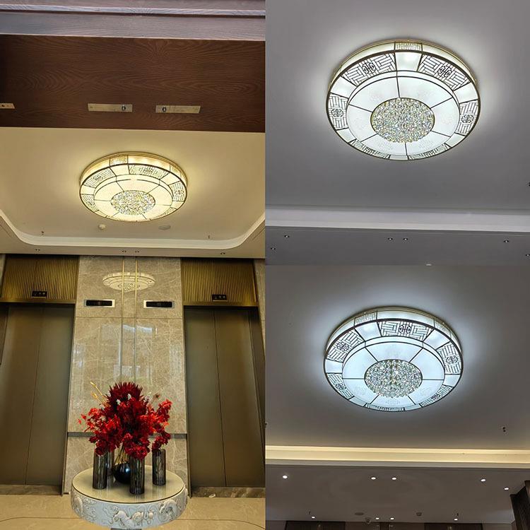 新中式全吸顶餐客灯厅灯卧室厅圆形铜灯铜新中IXQ式灯具中国风灯