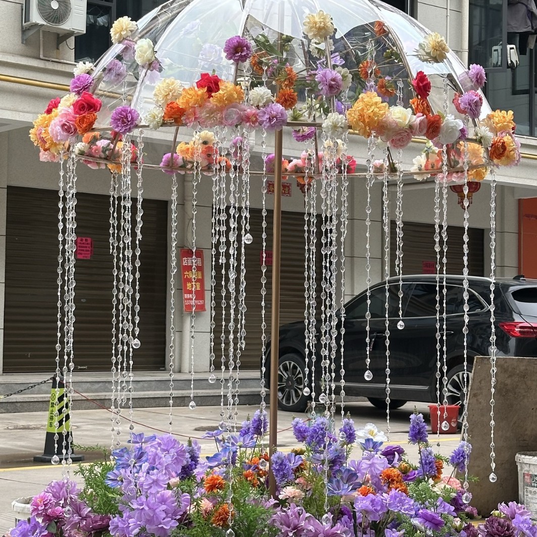 婚庆派对舞台白色铁艺花雨伞架