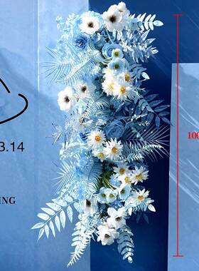 天路蓝色新排款婚庆地排ASG花花仿真花器装饰红色舞台引婚礼花艺