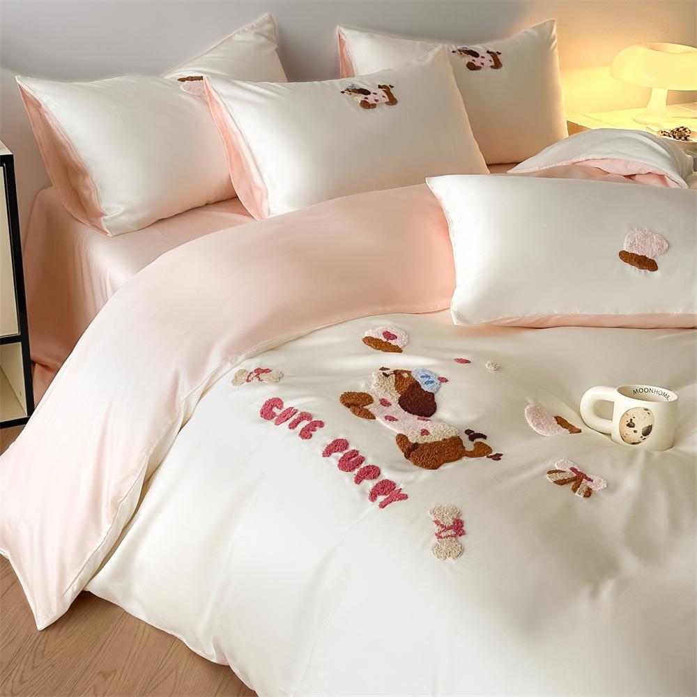 A类60支莱赛尔天丝上四件套卡通ZXZ毛巾冰绣丝套滑被床单裸睡床用