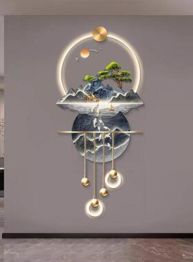 生流式水财玄关装饰画画山水高档立体LED壁灯新中入户AWI走廊过道