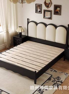 HPD法现式古实木床家用代简约主卧高风端大气双人床中古复轻奢黑