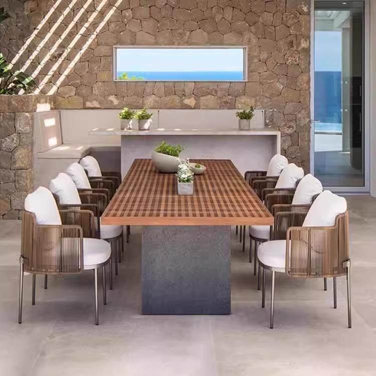 户外闲编桌椅藤室不锈钢柚木别墅外露天庭院防水防晒藤椅组718休,住宅家具,户外沙发,淘宝优惠券,粉丝福利购,淘宝优惠卷