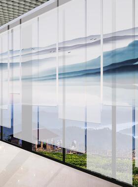 中风个性窗15933帘卷国可印公司帘Logo广告图画案柔纱帘升降遮光