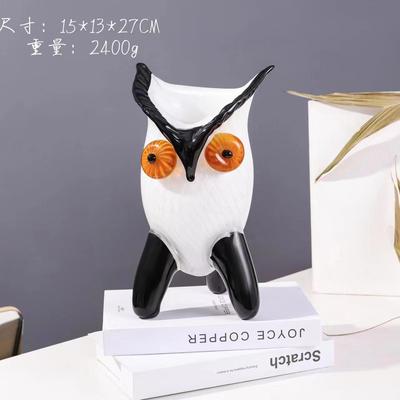 纯手工法琉璃摆件插猫头鹰玻品璃花瓶客厅餐桌LQD家居古花工艺摆