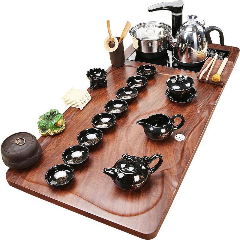 xyt全家自动茶具套装电磁炉泡用茶盘实木茶海陶瓷功175夫整大套号