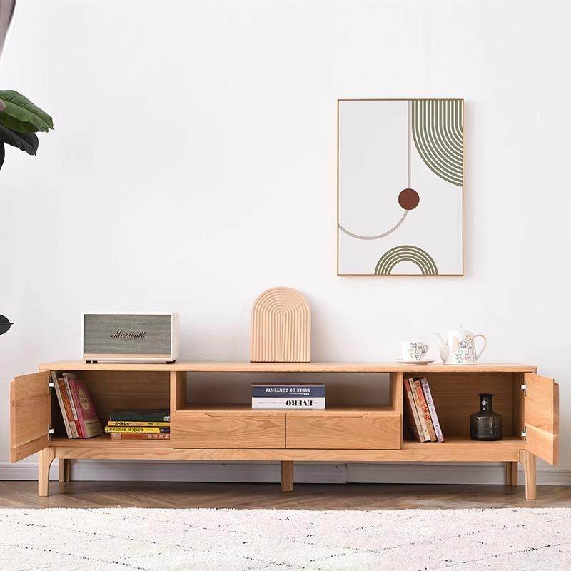 红几橡木全实木电视柜茶几组无品牌/合色约客厅小户型原木电视柜