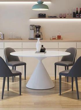 意式岩板餐桌约简纯白色圆桌内家用QLK圆形嵌式转小户型饭桌盘德