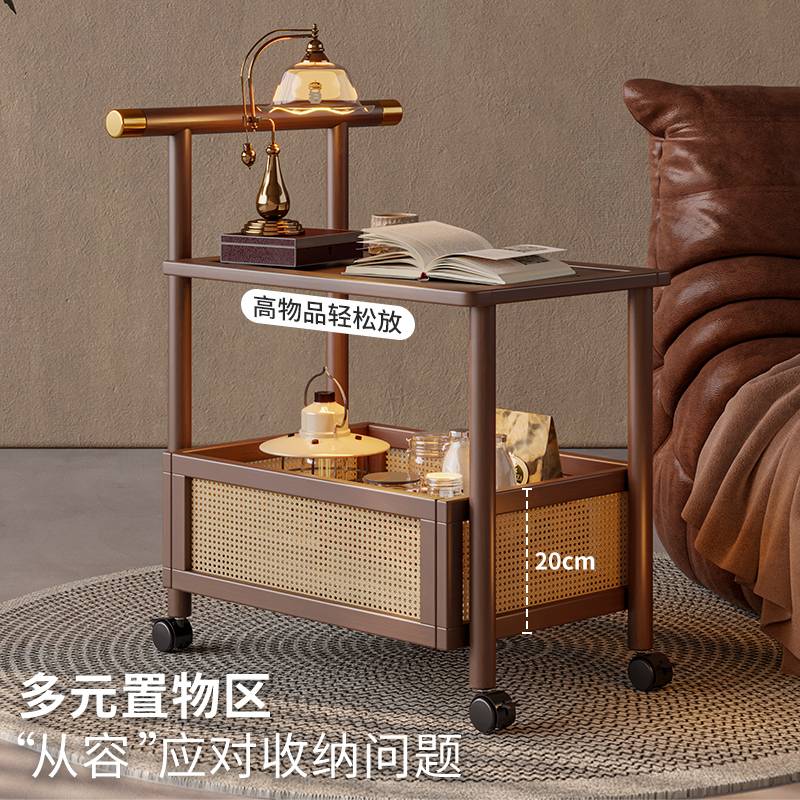 边几移动小推车茶几沙发侧边柜桌子复古小型床头柜带轮收纳置物架