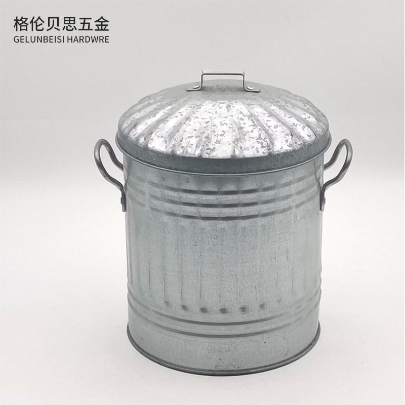跨境货源原色双耳镀锌铁皮桶带盖家用铁皮米桶米缸杂粮谷物收纳桶