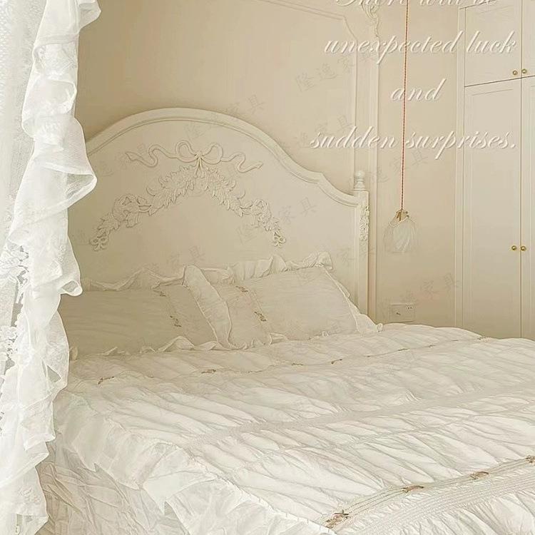 法式白色儿实木复古床雕蝴蝶结公主床童床女床122.孩8花米双人