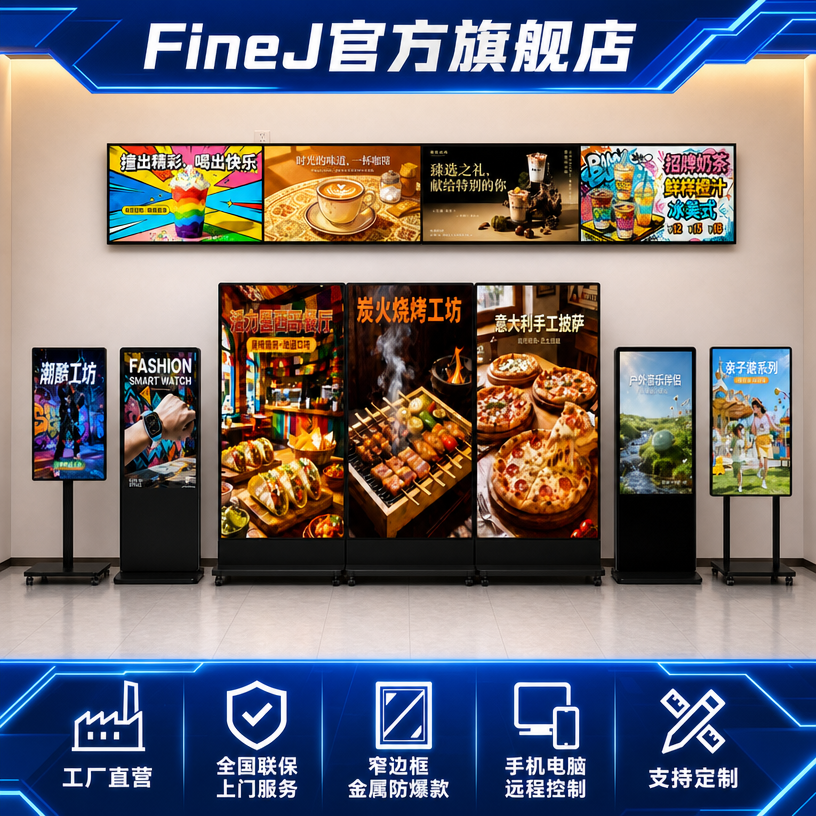 壁挂立式吊挂智能广告机窄边框高清触摸查询显示屏奶茶店商场电梯饭店酒店餐饮门店海报宣传落地移动电子水牌