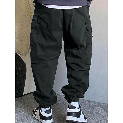 跨境Men's Loose Fit Casual Cargo Pants with Ribbon Detail