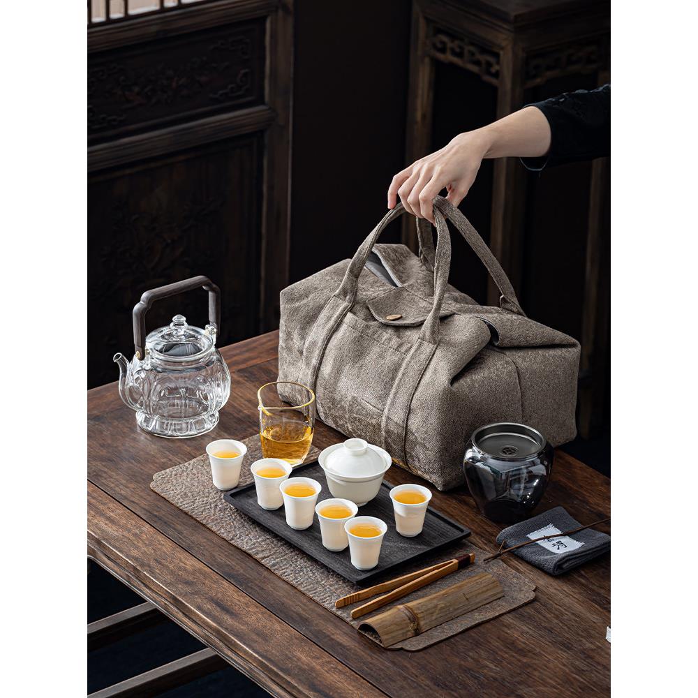大型旅行茶具化妆品包棉麻茶包可装煮茶壶放大茶具包商务旅行行李